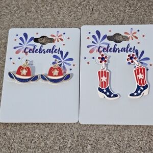 4th Of July Holiday Festive‎ Earrings Texas Pride Cowboy Boots Hat NWT Jewelry